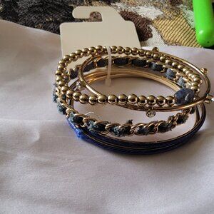 Stack of Cato Black and Gold Tone Bracelets NWT Size XL